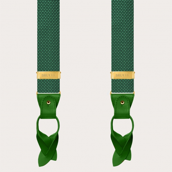 Green pin-dot silk suspenders with gold-tone metal fittings
