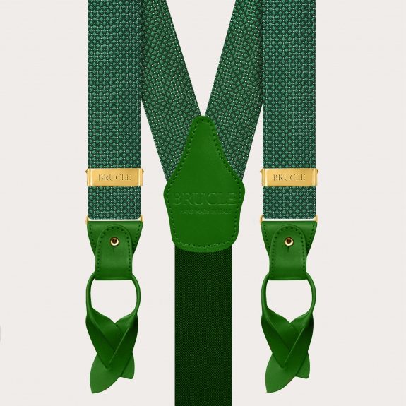 Green pin-dot silk suspenders with gold-tone metal fittings