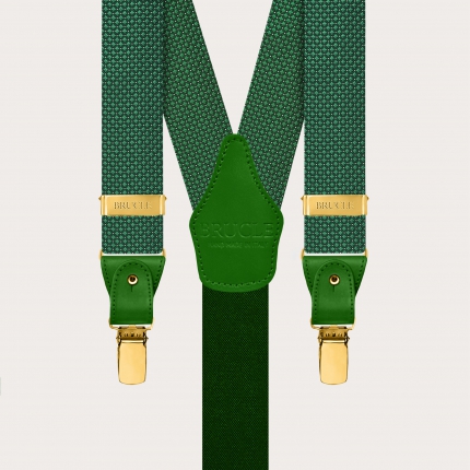 Green pin-dot silk suspenders with gold-tone metal fittings