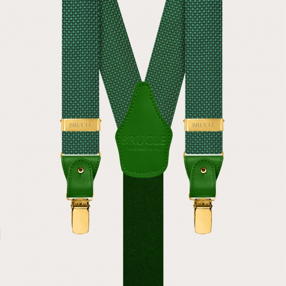 Green pin-dot silk suspenders with gold-tone metal fittings