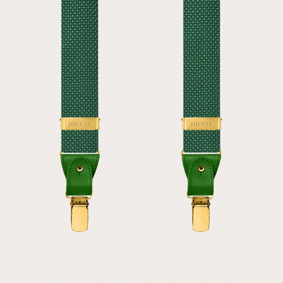 Green pin-dot silk suspenders with gold-tone metal fittings