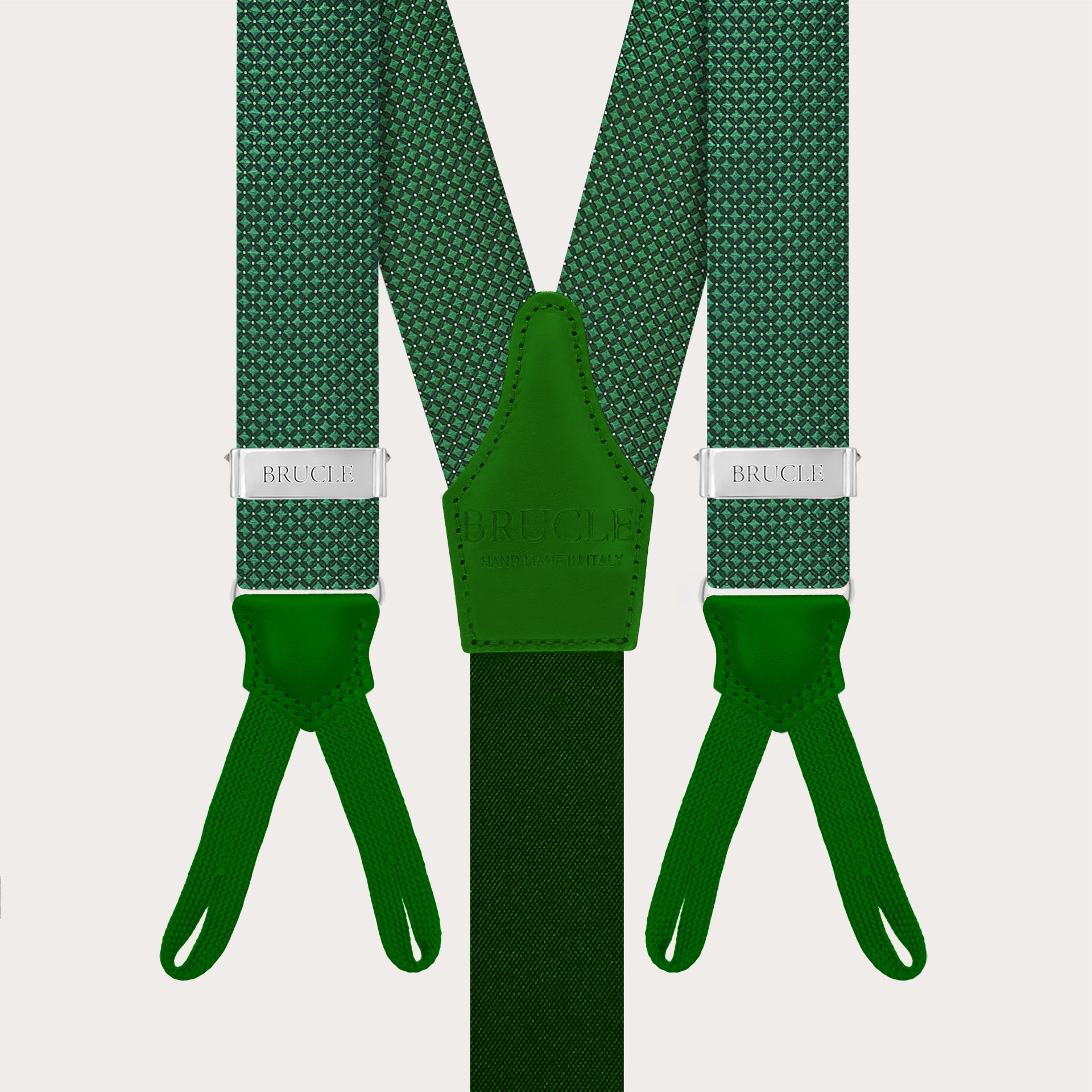 Men’s green pin-dot suspenders with buttonholes