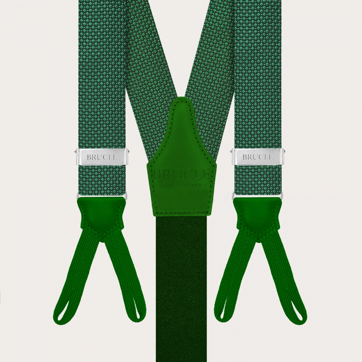 Men’s green pin-dot suspenders with buttonholes