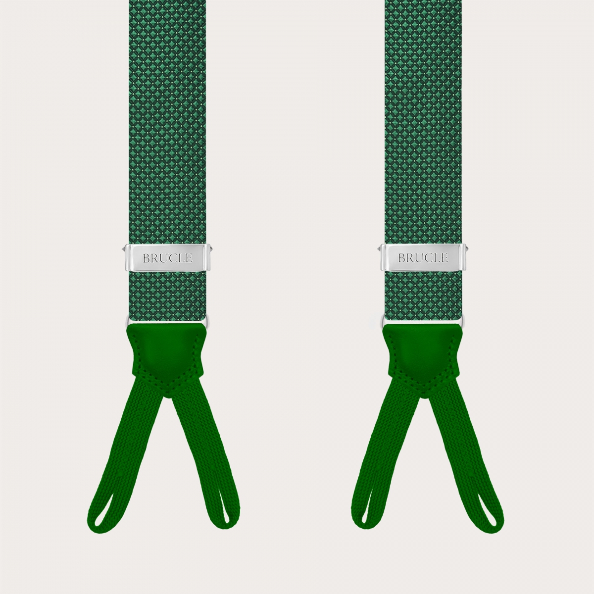 Men’s green pin-dot suspenders with buttonholes