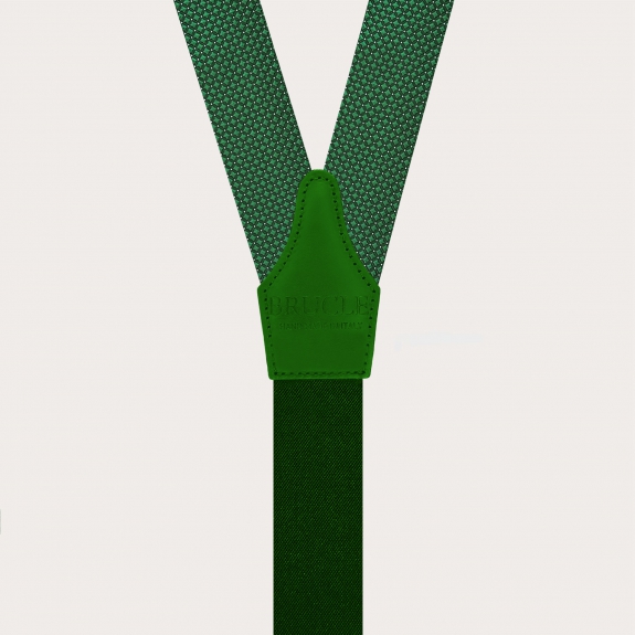 Green pin-dot suspenders for buttons with gold-tone metal parts