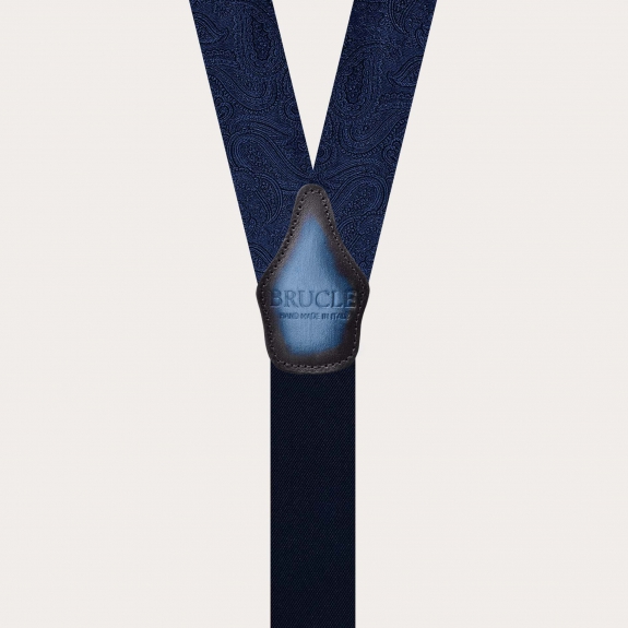 Tirantes de seda azul con diseño paisley tono sobre tono