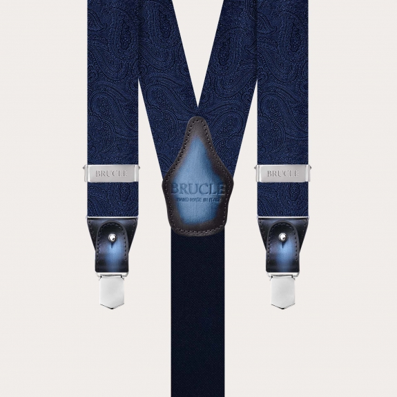 Navy tone-on-tone paisley silk suspenders