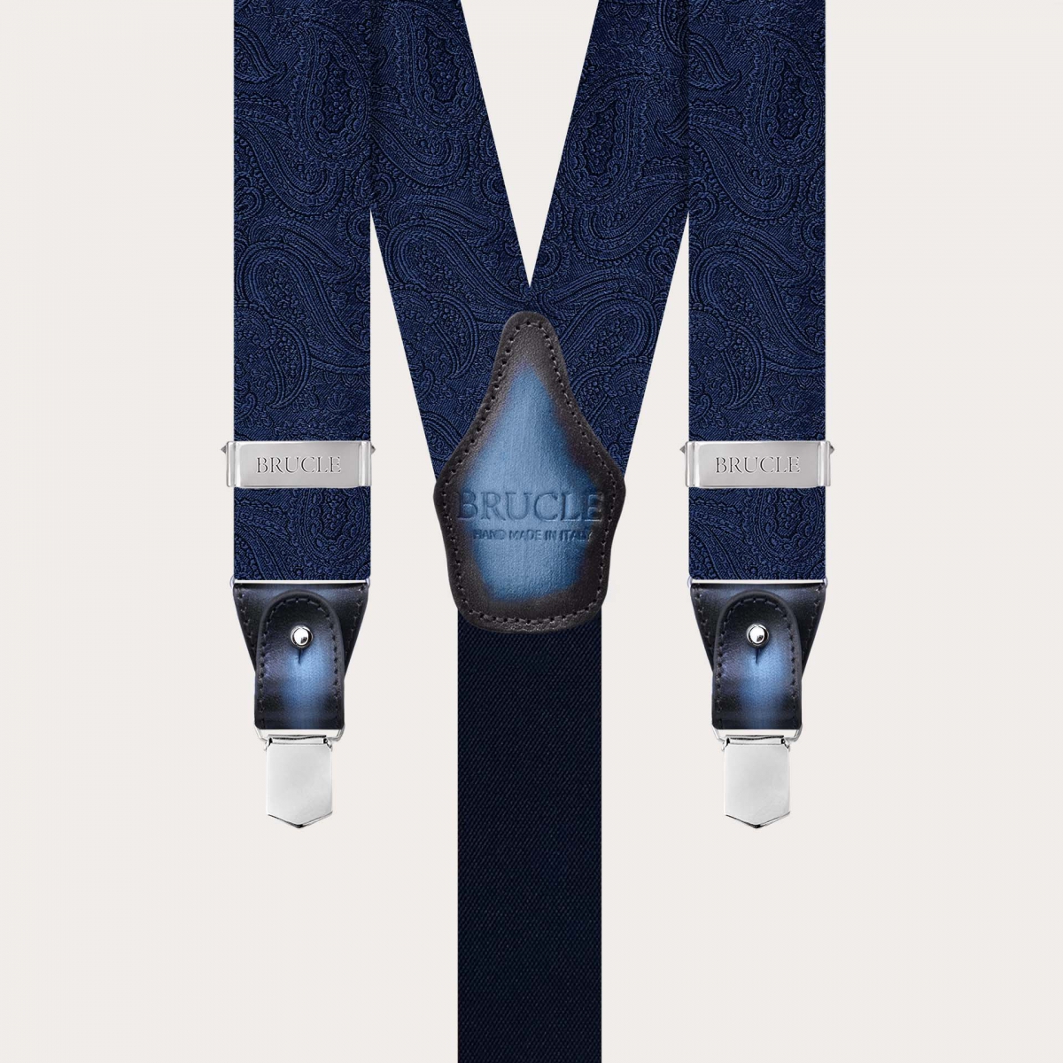 Navy tone-on-tone paisley silk suspenders