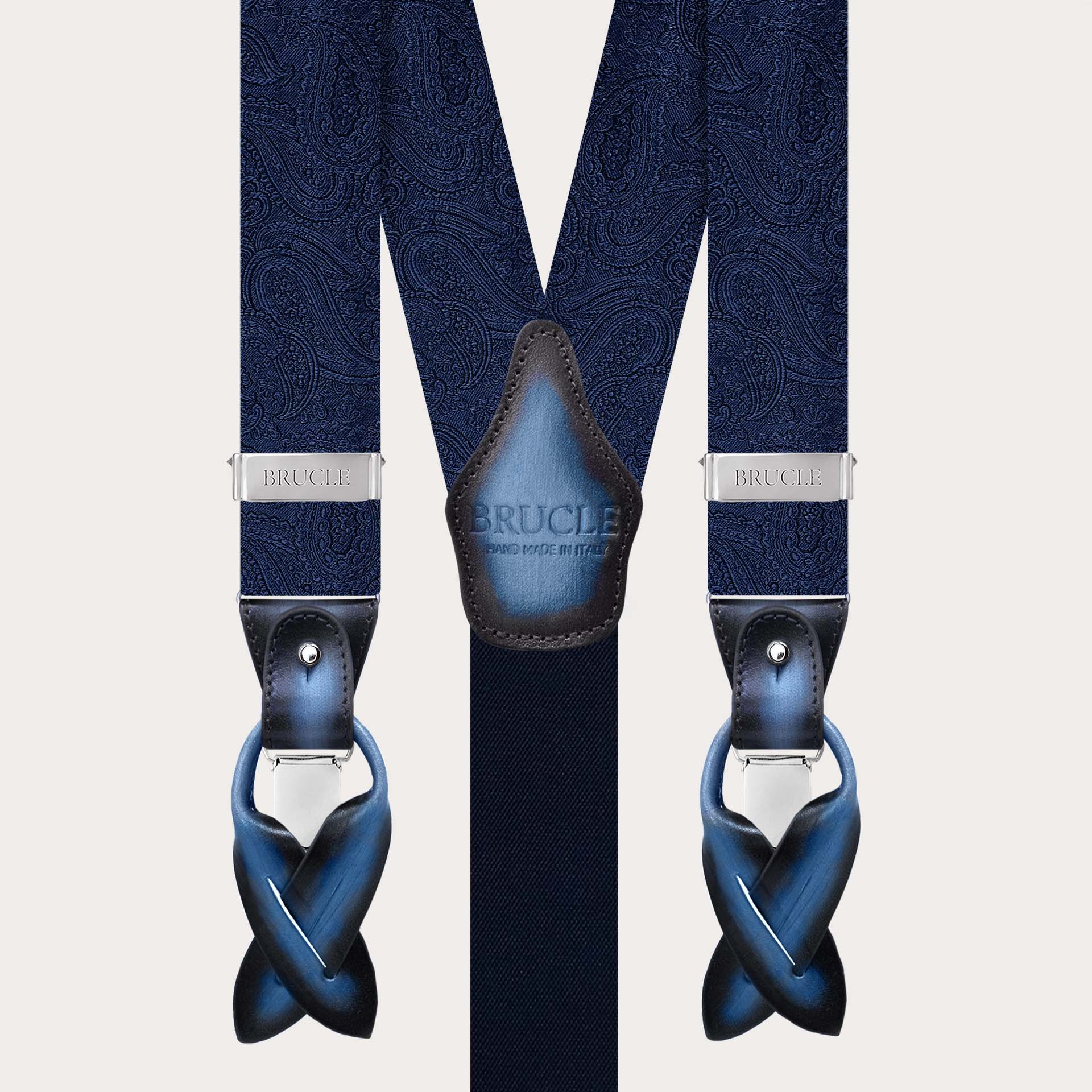 Navy tone-on-tone paisley silk suspenders