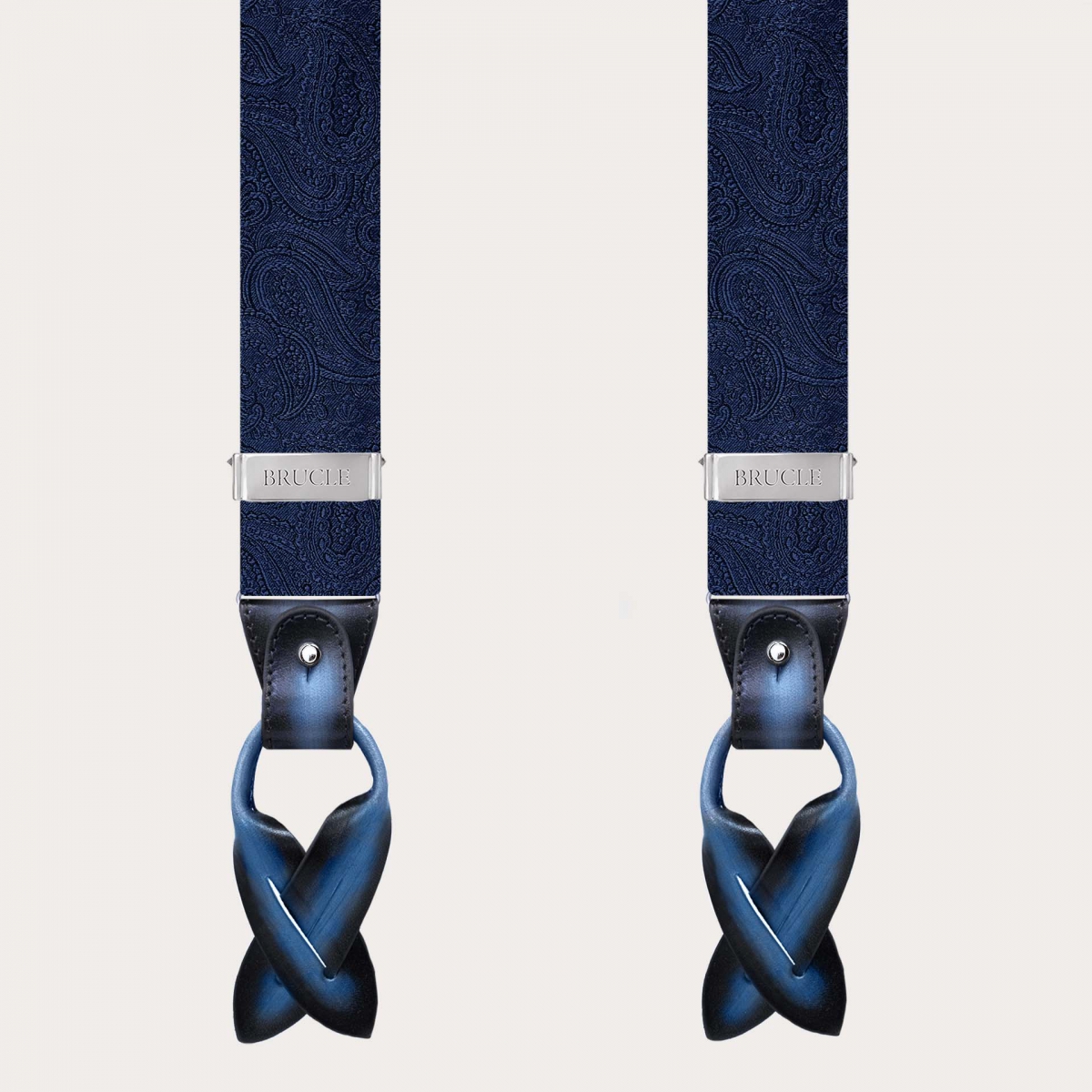 Navy tone-on-tone paisley silk suspenders