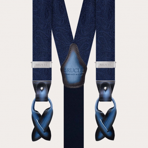 Navy tone-on-tone paisley silk suspenders