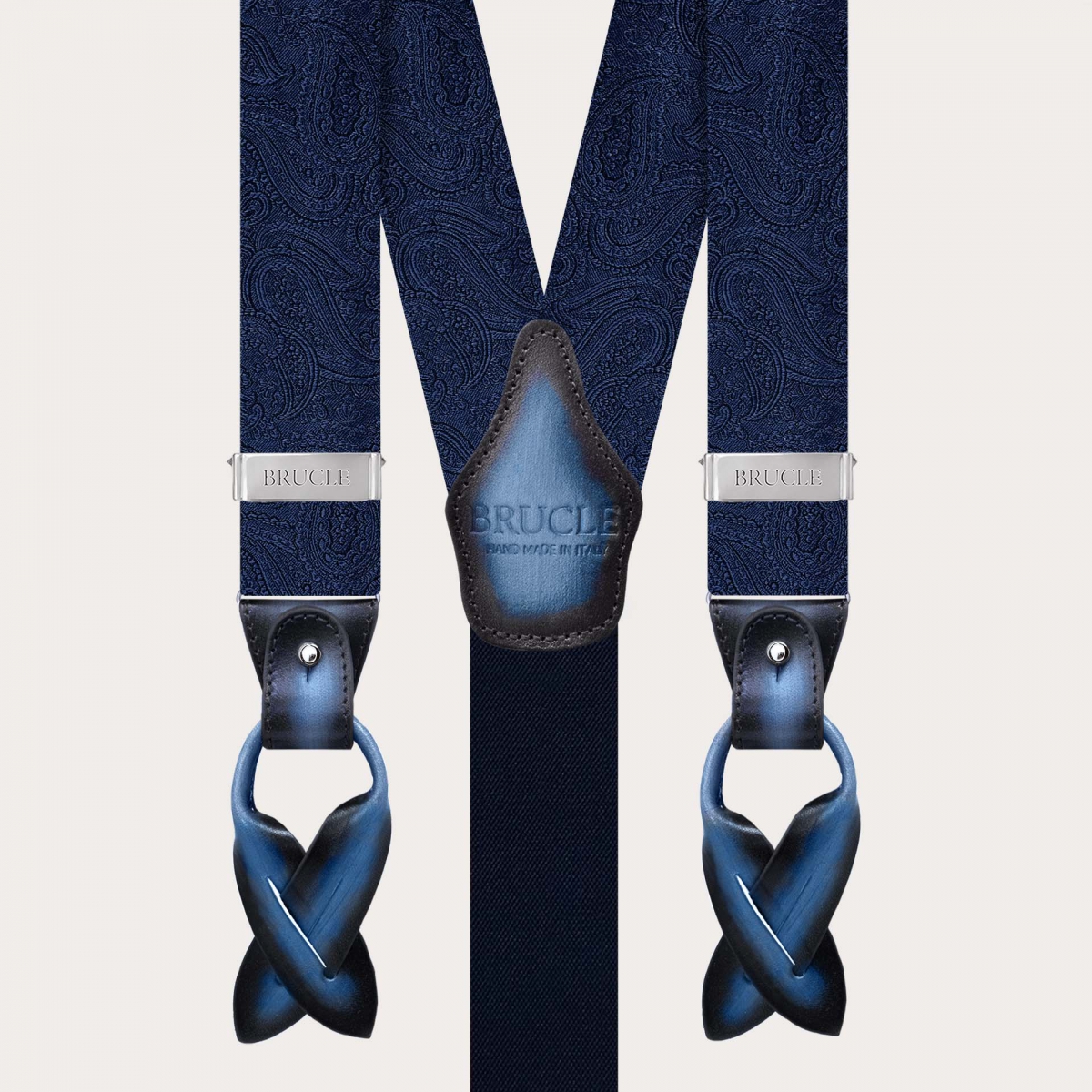 Tirantes de seda azul con diseño paisley tono sobre tono