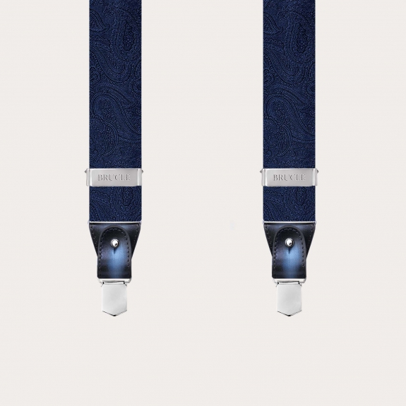 Navy tone-on-tone paisley silk suspenders