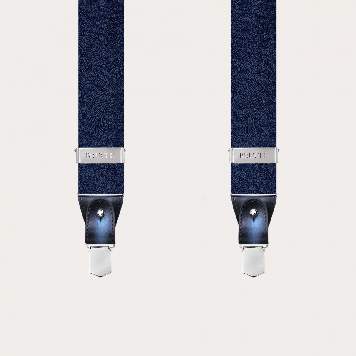 Navy tone-on-tone paisley silk suspenders