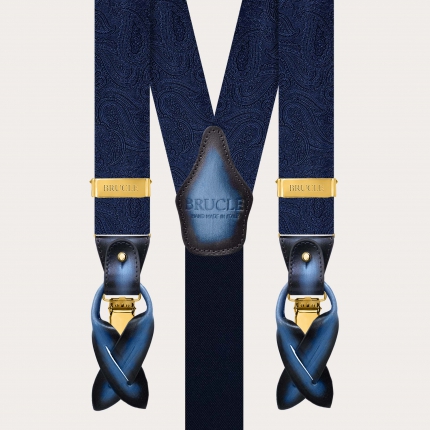 Herren Hosenträger Paisley Blau Ton in Ton mit goldfarbenen Clips