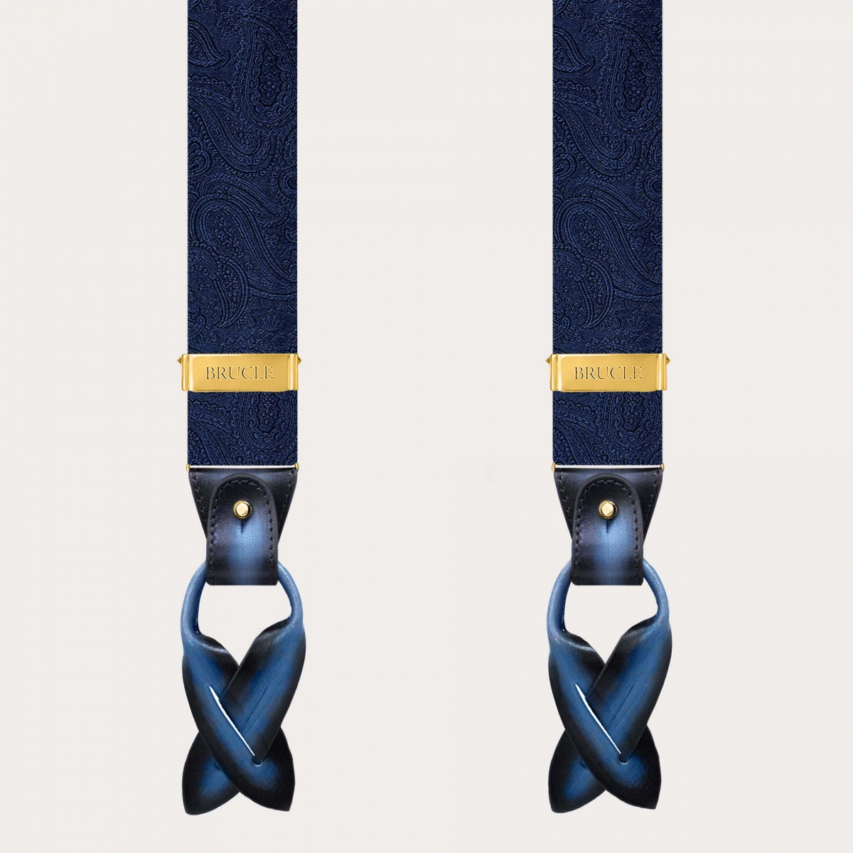 Bretelle uomo paisley blu tono su tono con clip oro