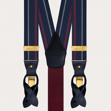 Men’s blue striped silk suspenders with gold clips