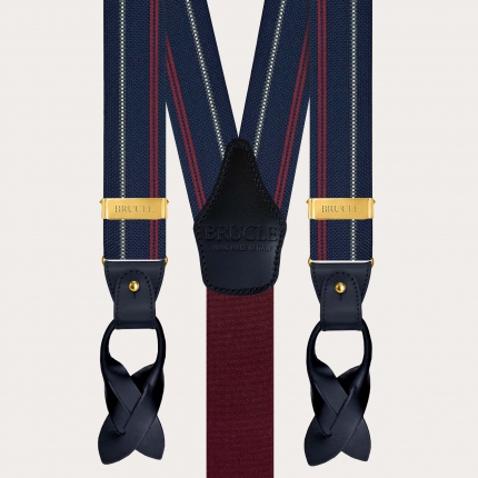 Tirantes de seda azul a rayas para hombre con clips dorados