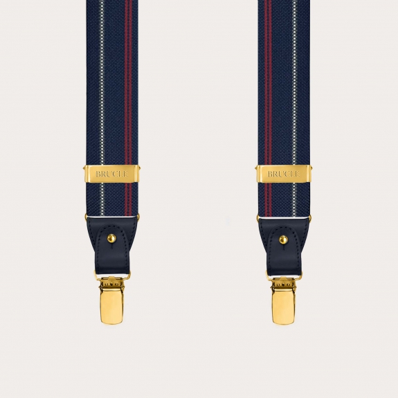 Tirantes de seda azul a rayas para hombre con clips dorados