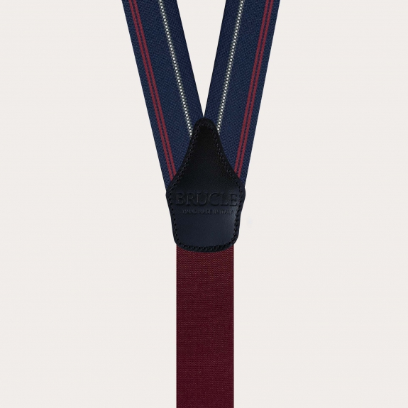 Bretelles homme en soie bleue à rayures avec clips dorés