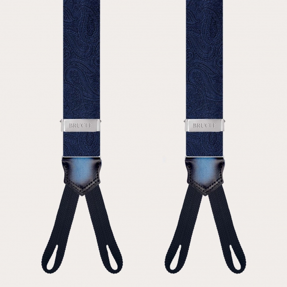 Bretelle uomo blu navy in seta con asole paisley tono su tono