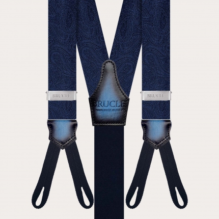 Bretelle uomo blu navy in seta con asole paisley tono su tono