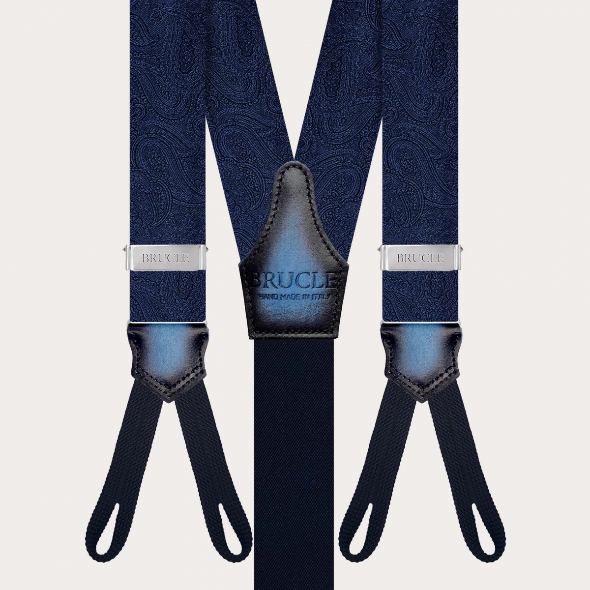 Bretelle uomo blu navy in seta con asole paisley tono su tono