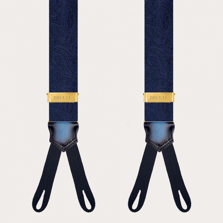 copy of Men's Blue Paisley Button Suspenders with Gold Adjusters