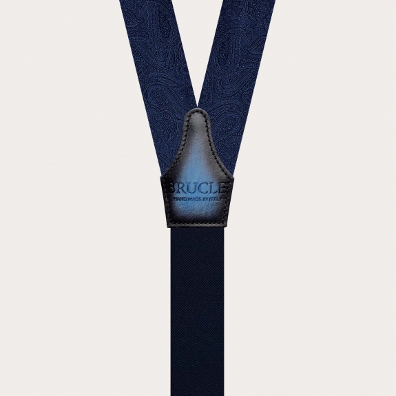 Eleganti bretelle oro paisley blu tono su tono per bottoni