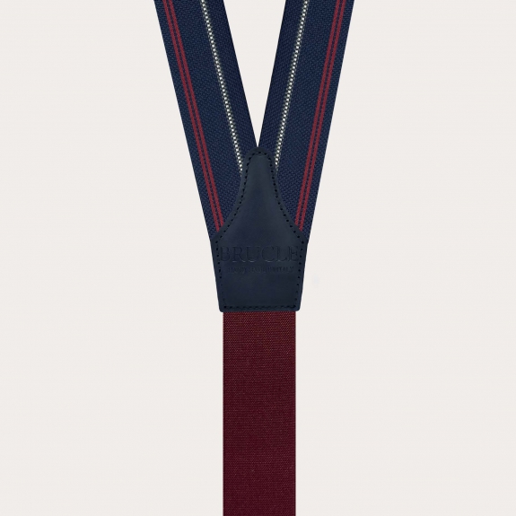 Blue striped silk suspenders with button loops and gold metal parts