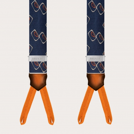 Bretelles bleu et orange à motif géométrique pour boutons