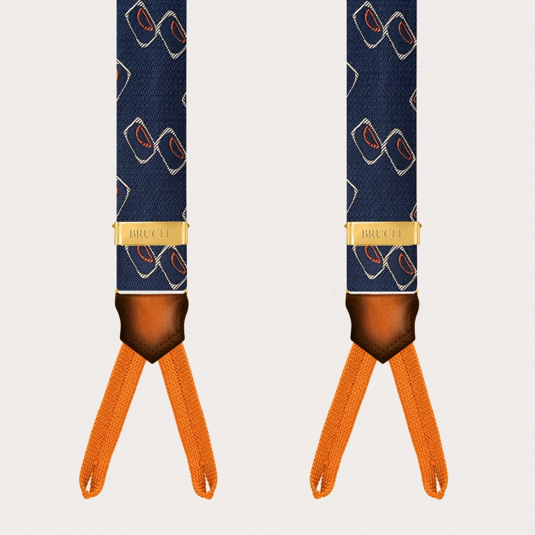 Bretelles à boutons or bleu et orange à motif géométrique