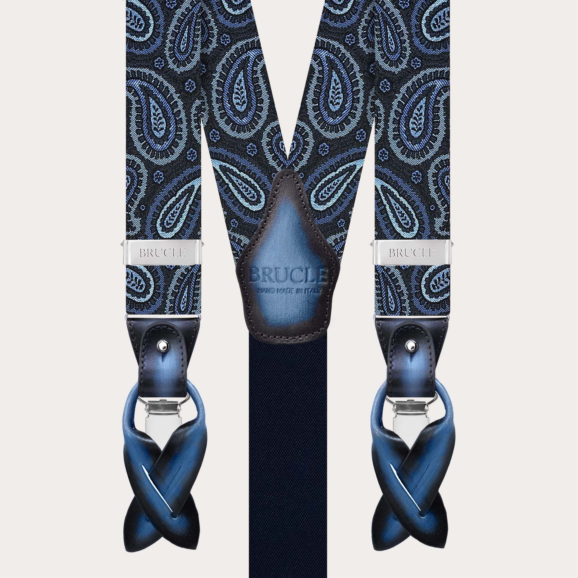 Blue and light blue paisley silk suspenders, dual use