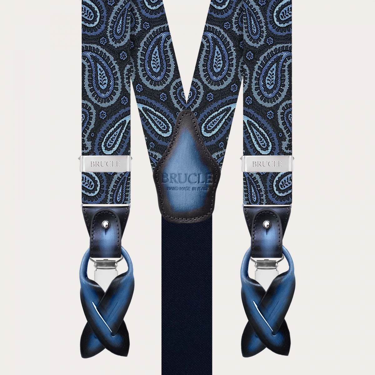 Blue and light blue paisley silk suspenders, dual use