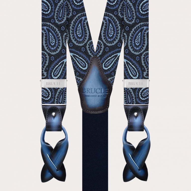 Blue and light blue paisley silk suspenders, dual use