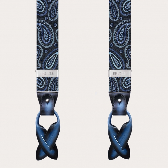 Blue and light blue paisley silk suspenders, dual use