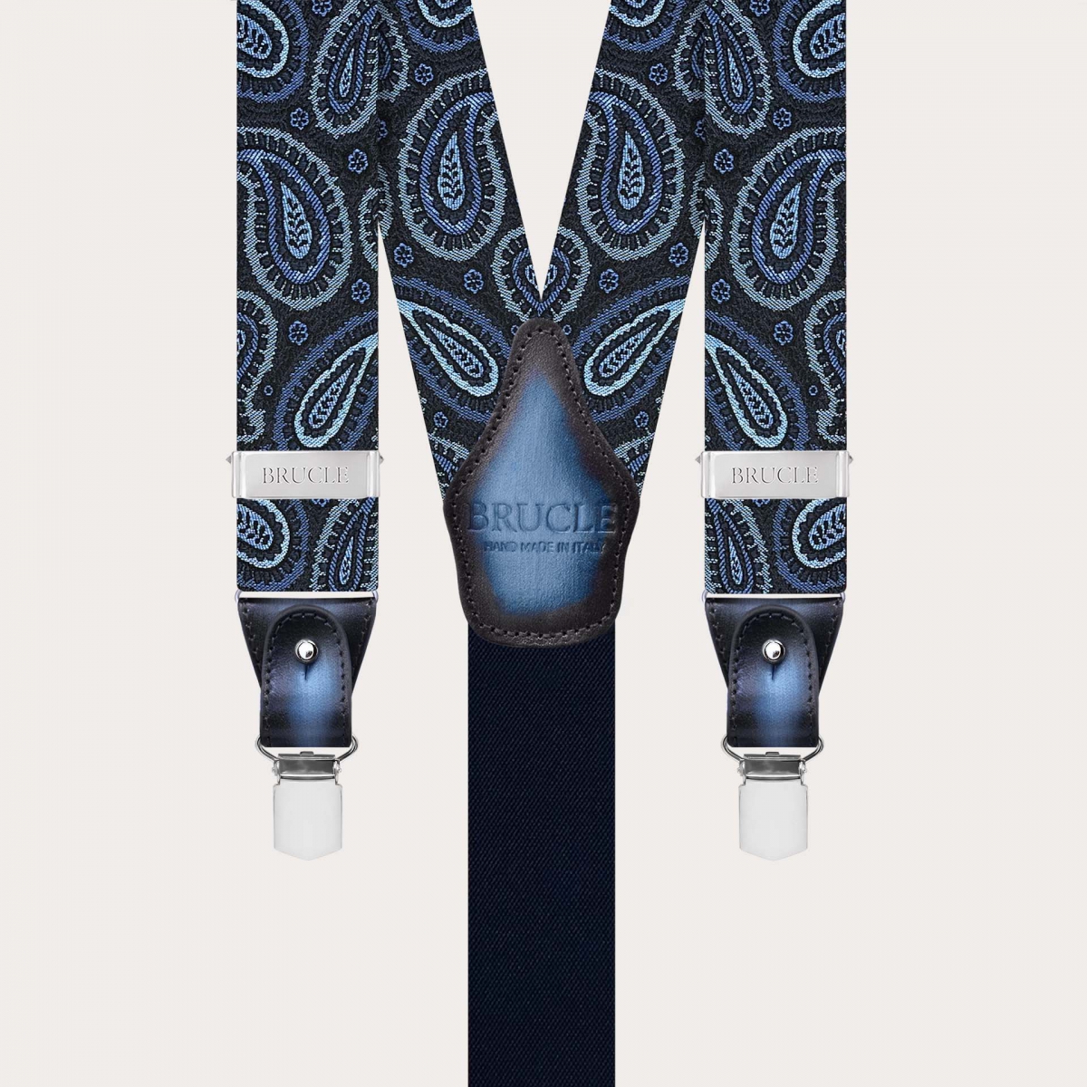 Bretelle in seta paisley blu e azzurre doppio uso