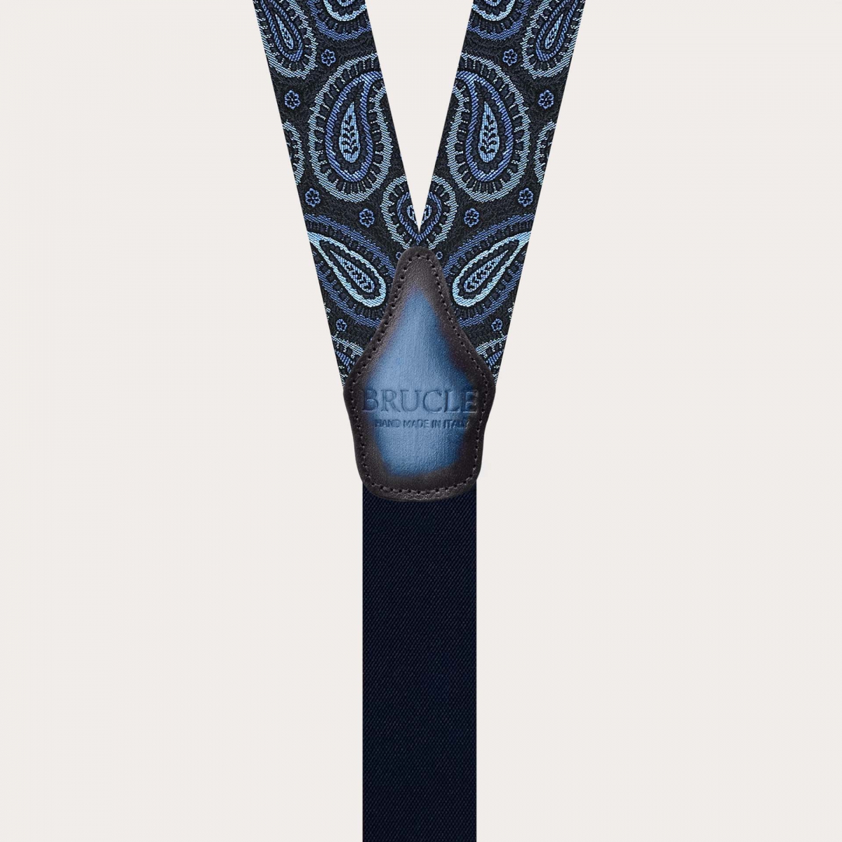 Hosenträger aus Seide mit Paisley-Muster in Blau und Hellblau, doppelt nutzbar