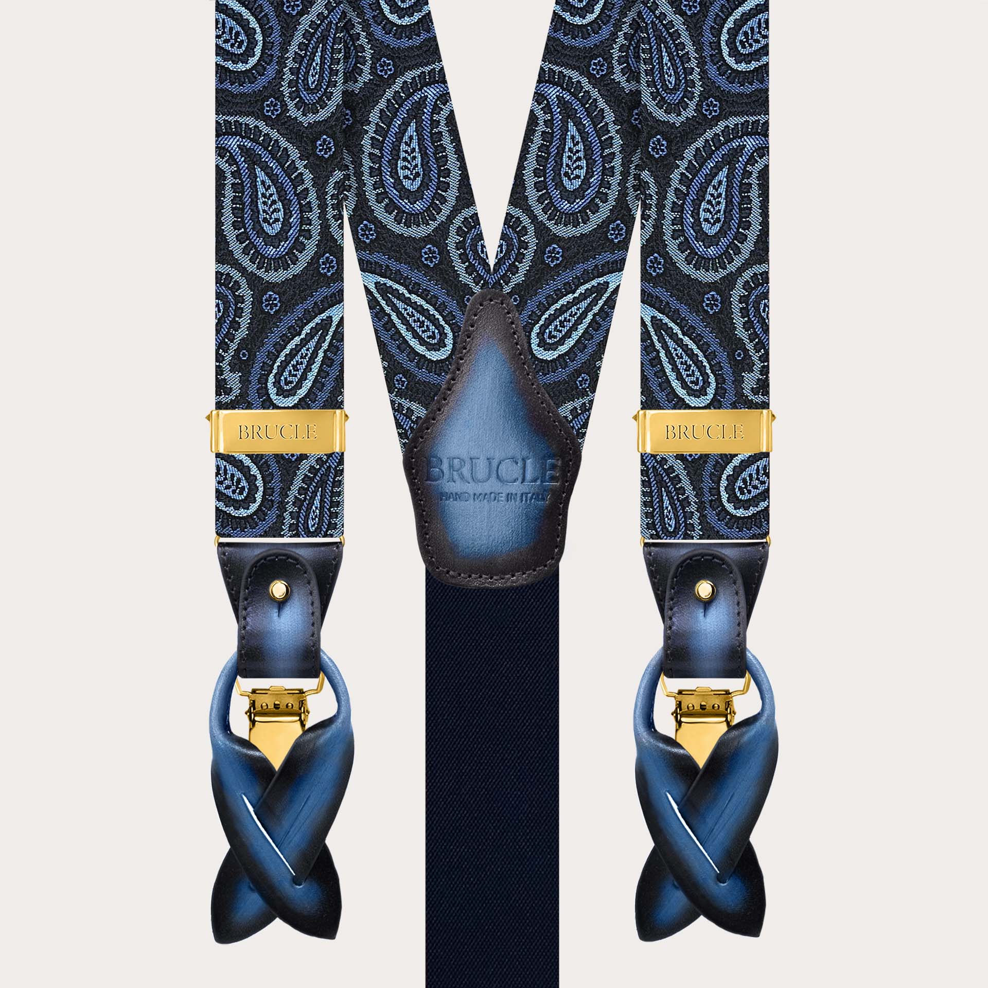 Bretelle paisley oro in seta clip o bottoni