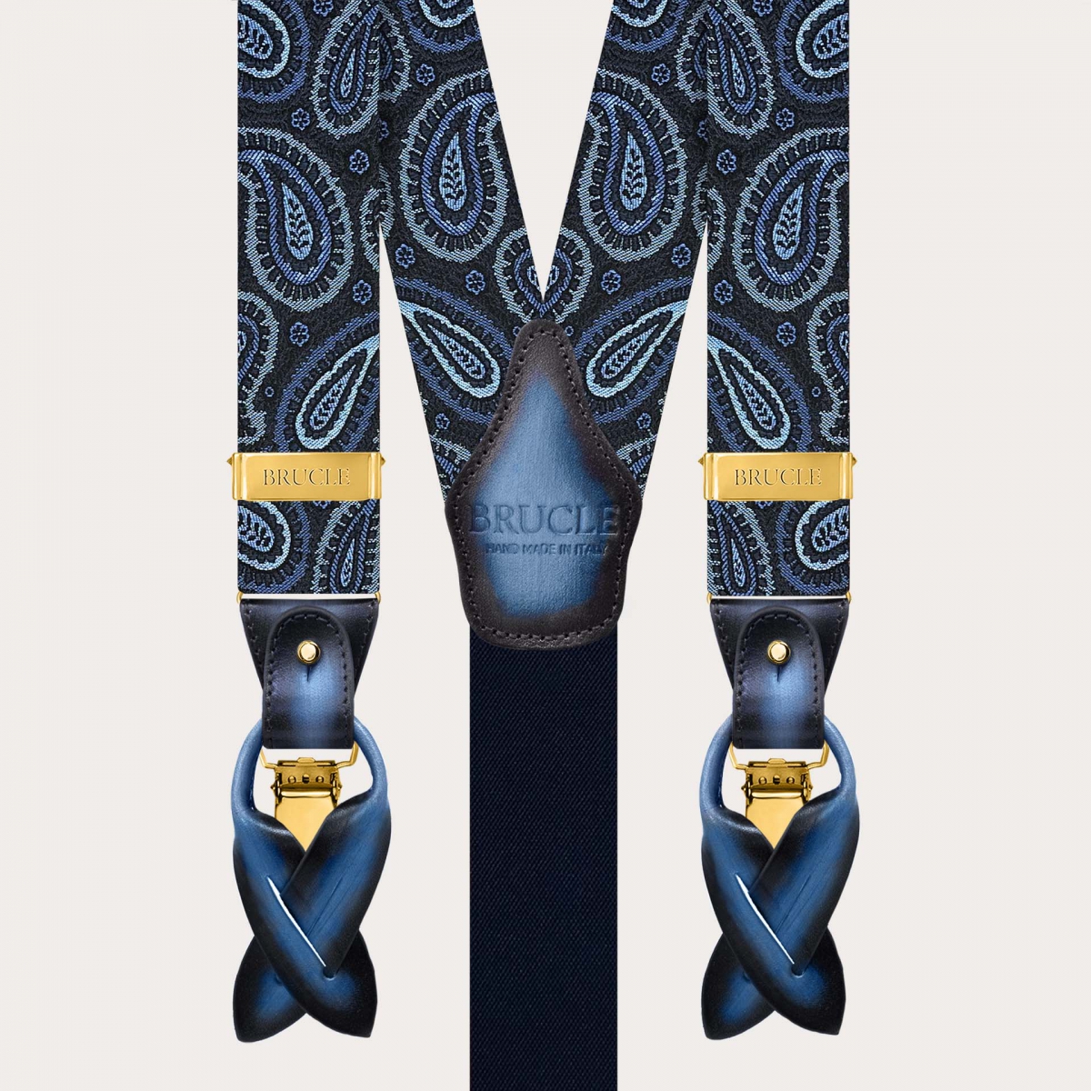 Bretelle paisley oro in seta clip o bottoni