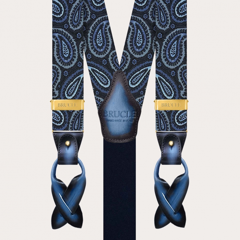 Gold Paisley Silk Suspenders with Clips or Buttons