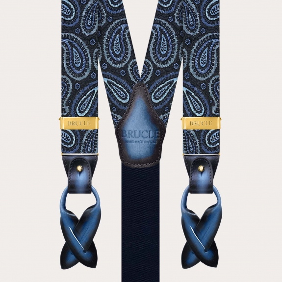 Gold Paisley Silk Suspenders with Clips or Buttons