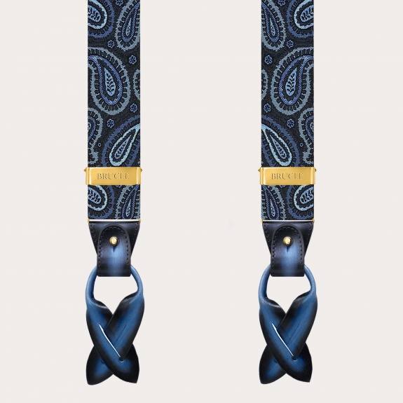 Bretelle paisley oro in seta clip o bottoni