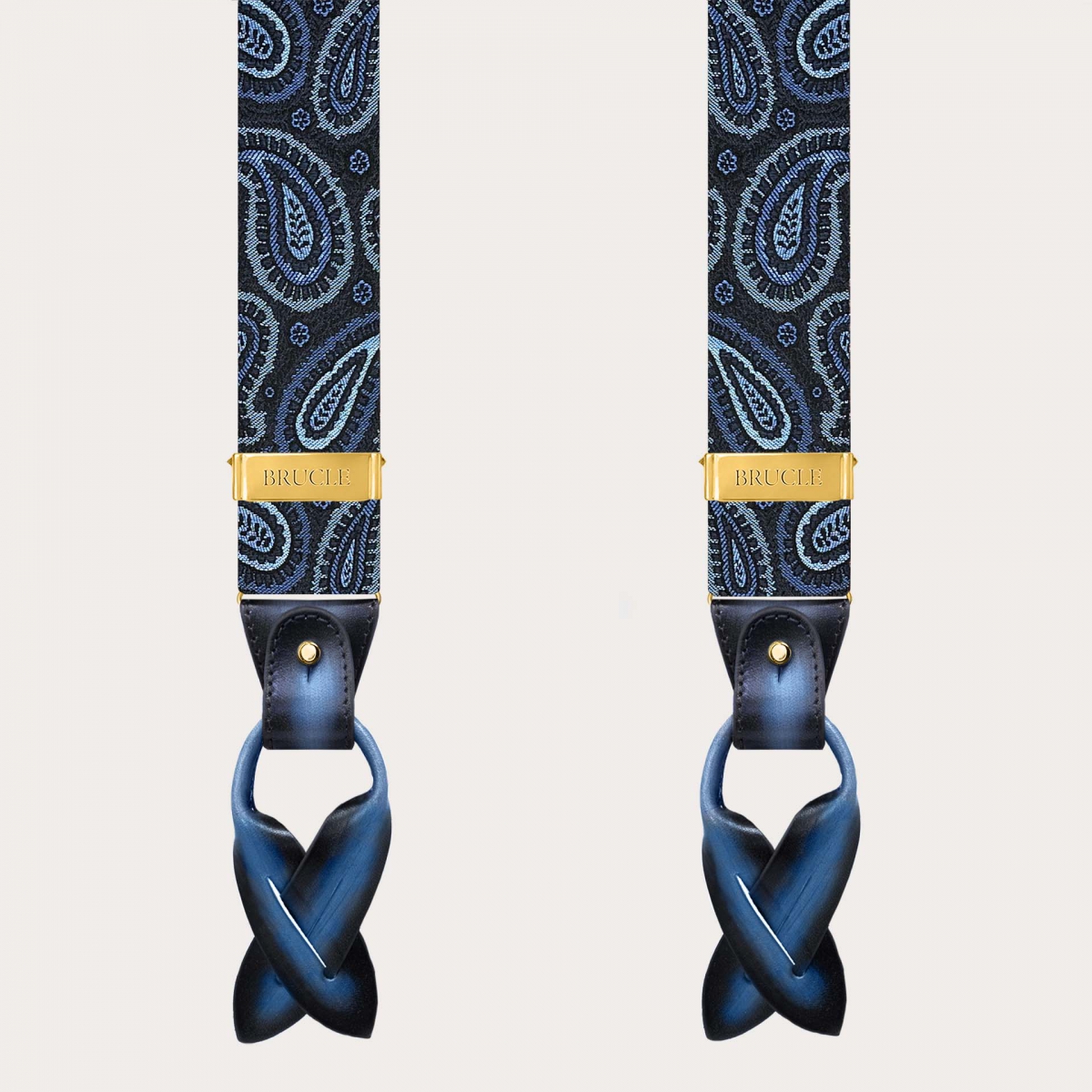 Bretelle paisley oro in seta clip o bottoni