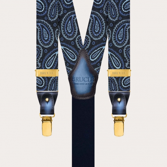 Gold Paisley Silk Suspenders with Clips or Buttons
