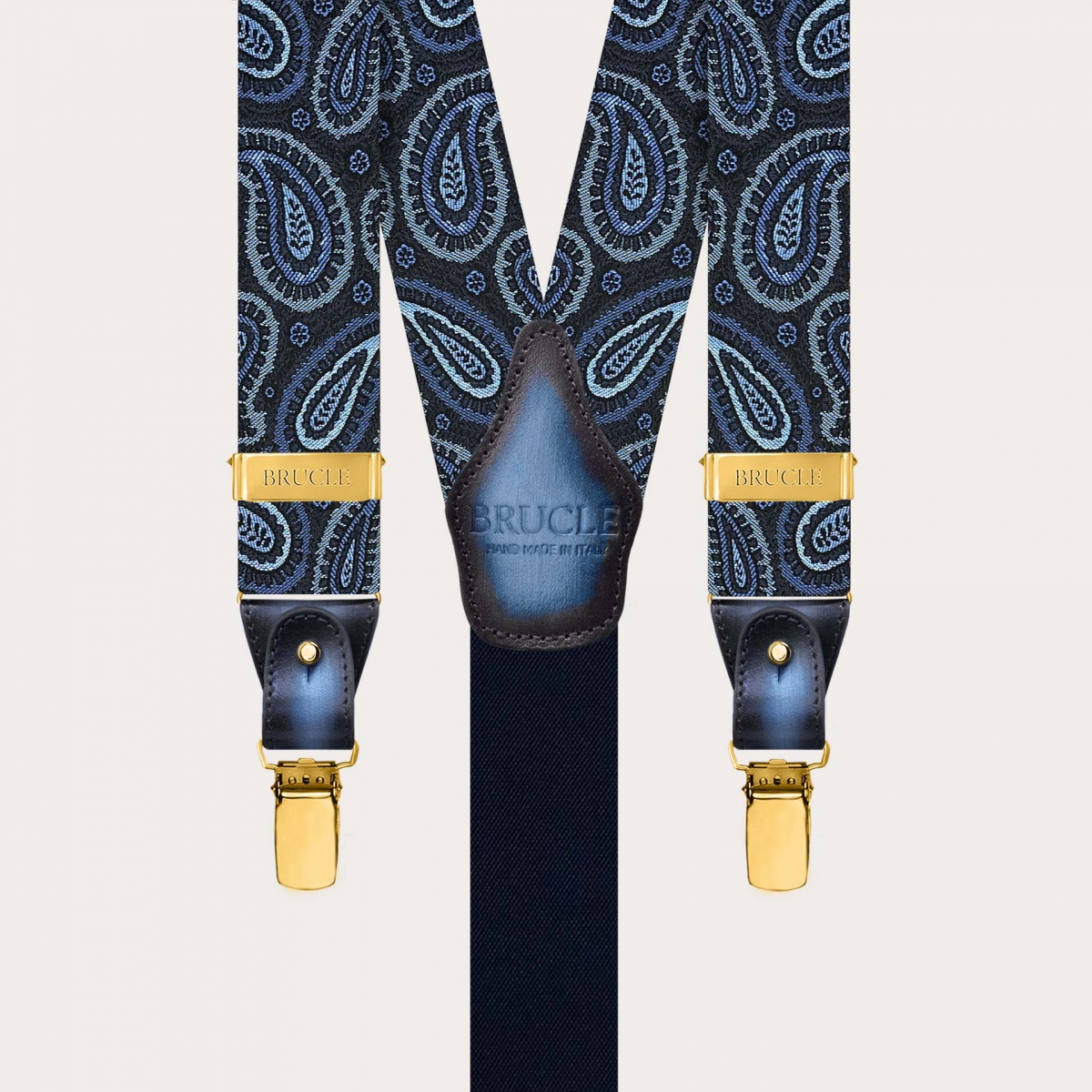 Gold Paisley Silk Suspenders with Clips or Buttons