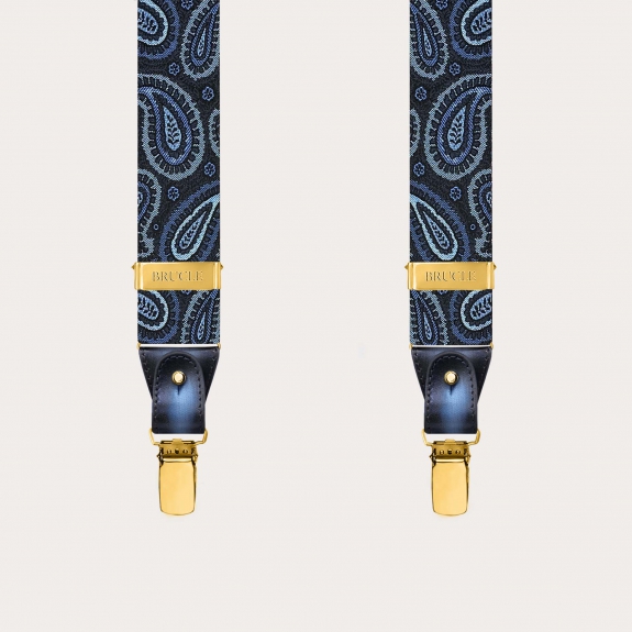 Gold Paisley Silk Suspenders with Clips or Buttons