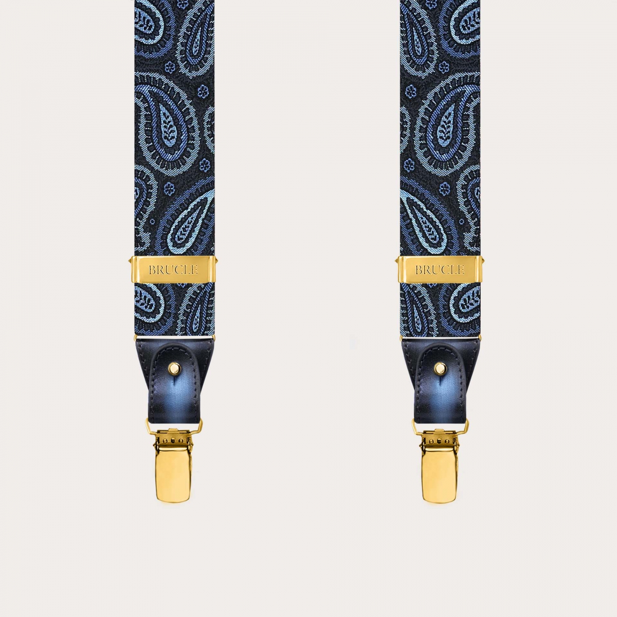 Bretelle paisley oro in seta clip o bottoni