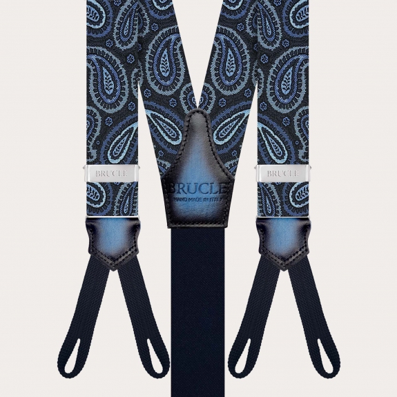 Men’s blue paisley silk suspenders for buttons