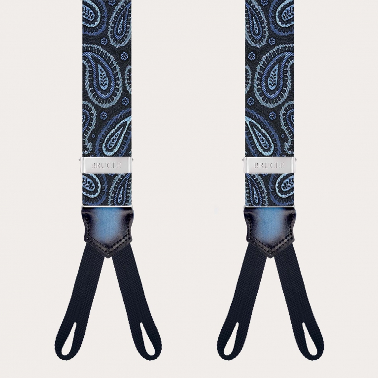 Bretelle uomo per bottoni in seta paisley blu